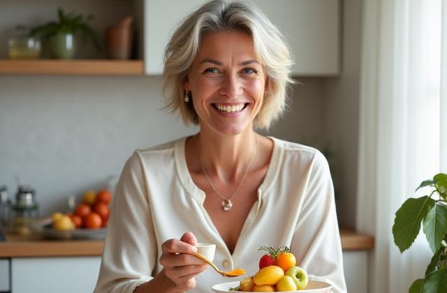 Woman enjoying a light meal, representing intermittent fasting